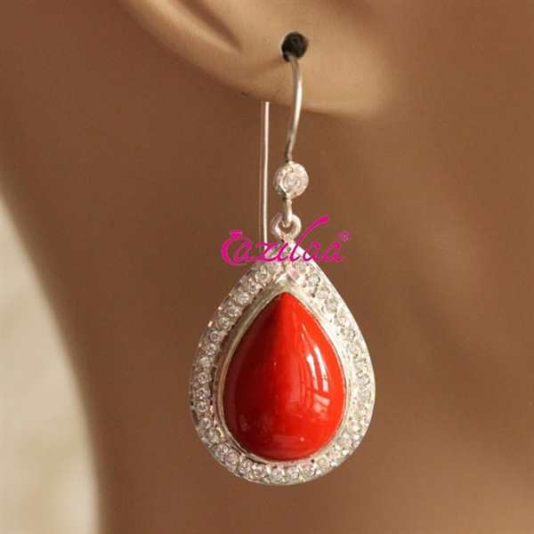 Coral Red Earrings Designer Sterling Silver Earrings At Azilaa