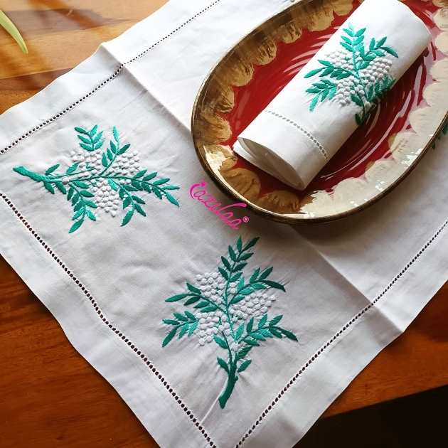 ECO friendly white embroidery cotton handmade 4 table mat at