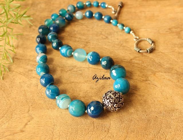 blue agate stone necklace