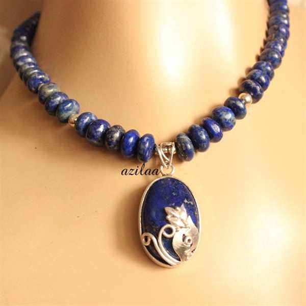 Artisan Lapis Lazuli gemstone sterling silver pendant handmade at