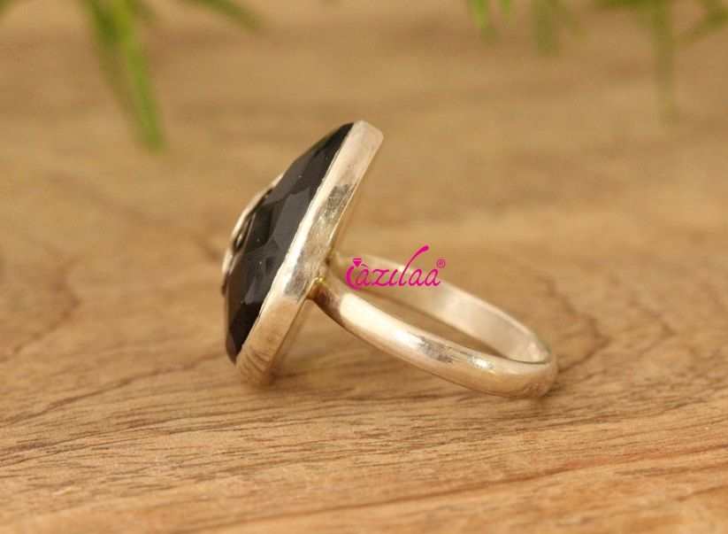 Black Onyx ring on beaded oxidized cheapest sterling silver