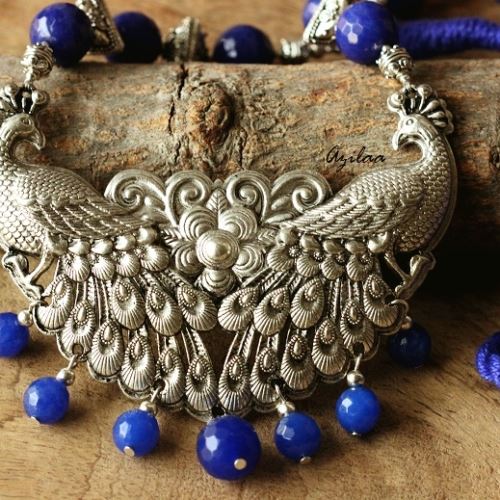Blue Peacock Statement handmade necklace set at ?2950