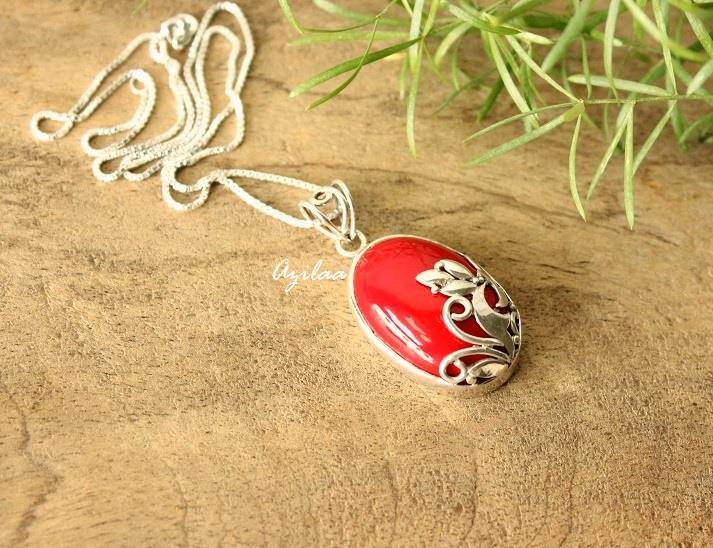 Offers Oval Shape Coral Pendant, Sterling silver 925 Pendant, Red Coral Pendant, Handmade Coral Jewellery , Birthstone, Genuine Not Dyed Gift AAA