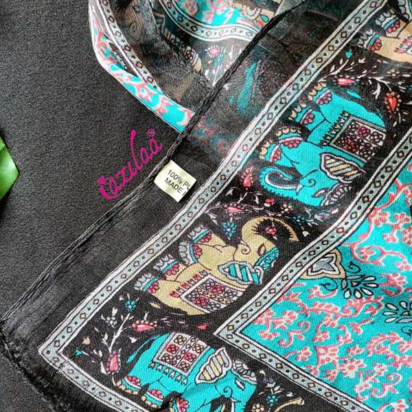 Gorgeous Black natural silk animal print scarf at ₹2450 | Azilaa