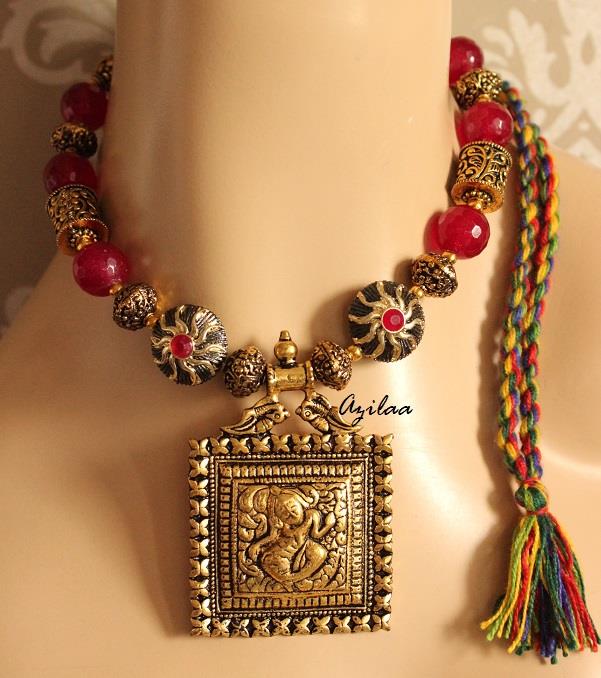 Royal Maroon antique Gold Statement handmade necklace set at ?2950 | Azilaa