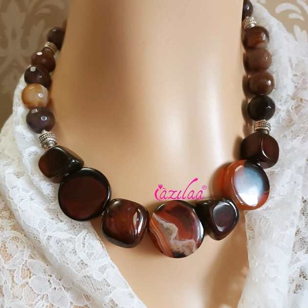 Brown Agate on Gold Chain Necklace, Brown Agate Beads, Gold Chain, Brown top Beads, Brown Stones, Agate Beaded Necklace, Agate Beads Necklace