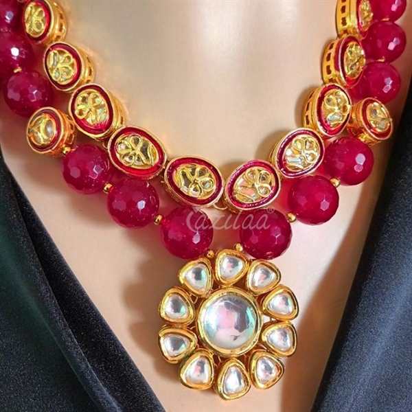 Statement Designer MAROON kundan necklace set at ₹5550 | Azilaa