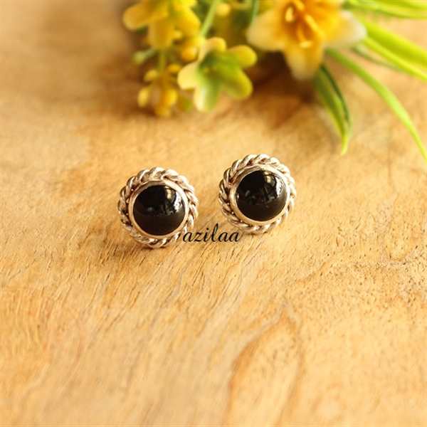 Shop Rubans Silver Plated Black Stone Studded Earrings With Black Beads  Online at Rubans